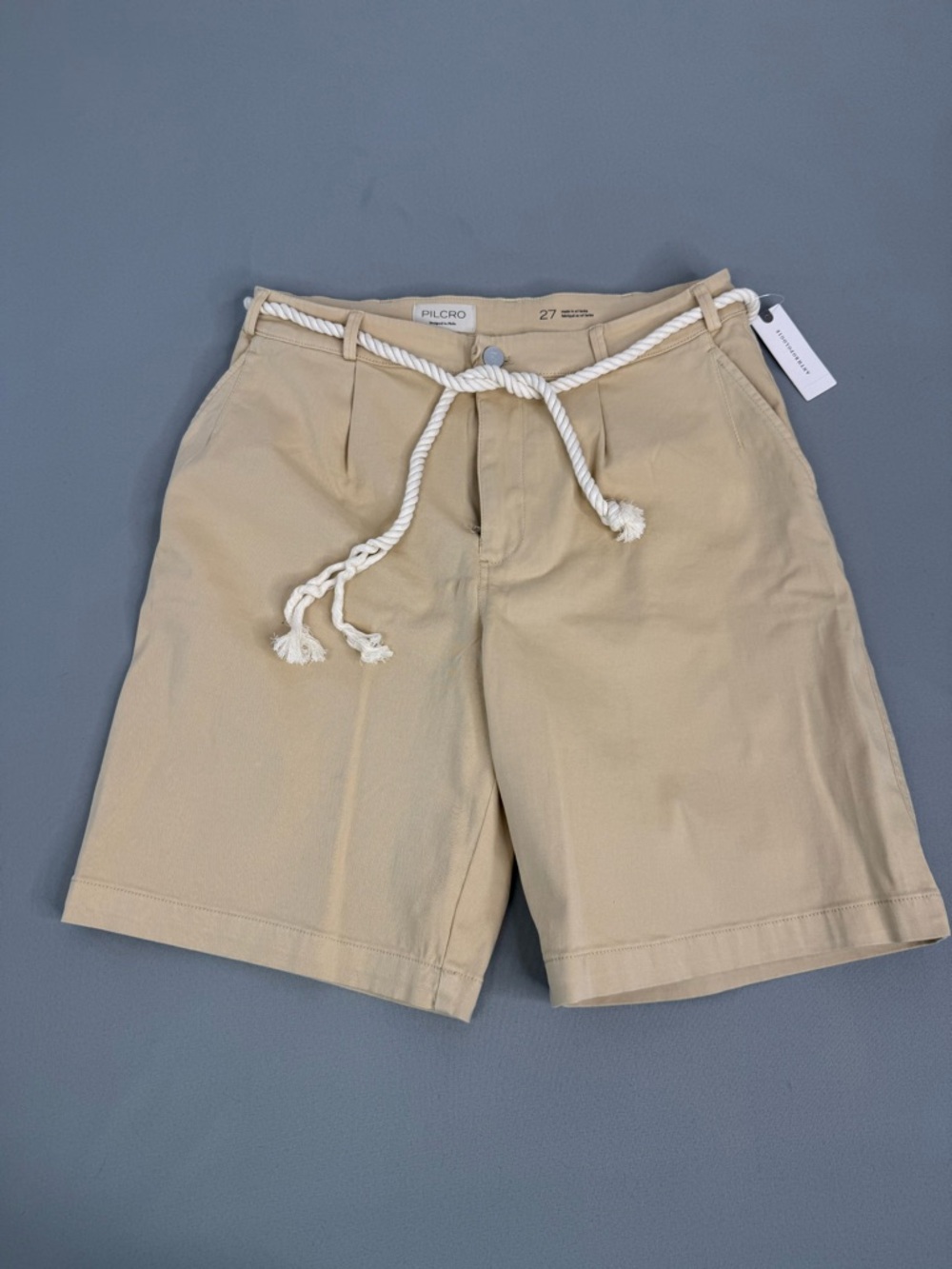 Anthropologie Pilcro Beige Bermuda Shorts Cotton Size 27 Removable Belt NWT